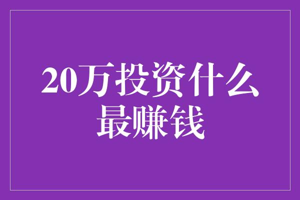 20万投资什么最赚钱