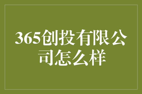 365创投有限公司怎么样