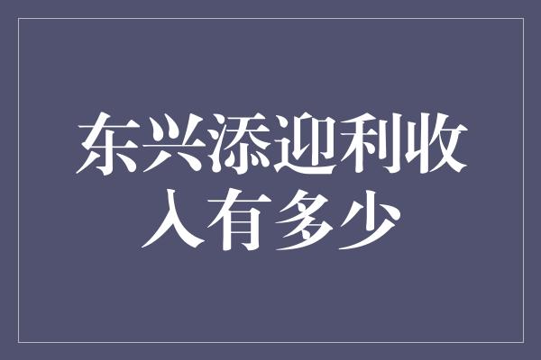 东兴添迎利收入有多少