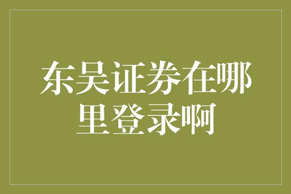 东吴证券在哪里登录啊