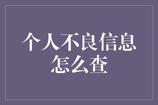 个人不良信息怎么查