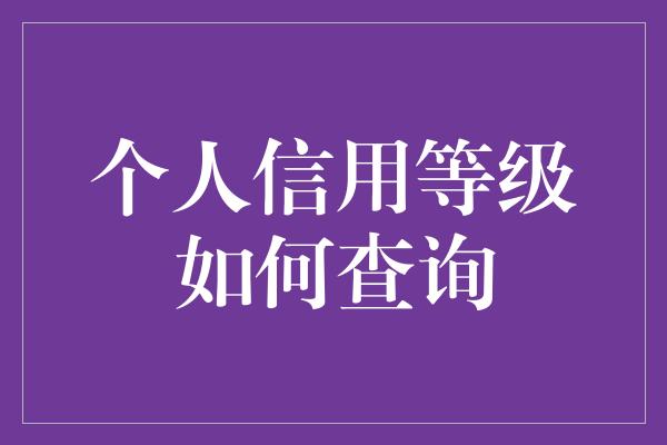 个人信用等级如何查询