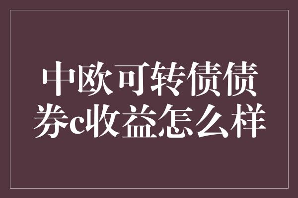 中欧可转债债券c收益怎么样