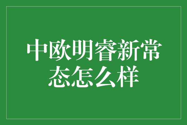 中欧明睿新常态怎么样