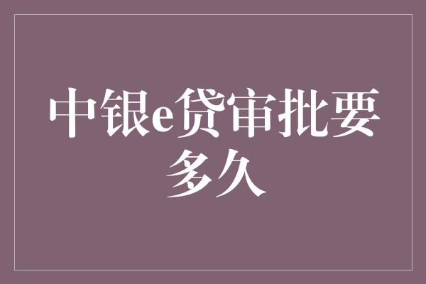 中银e贷审批要多久