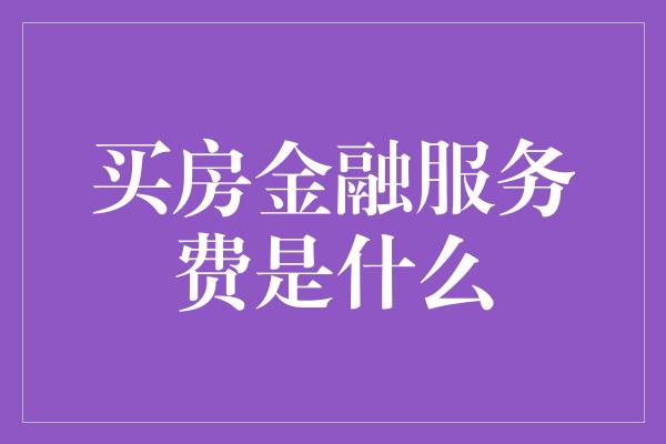 买房金融服务费是什么