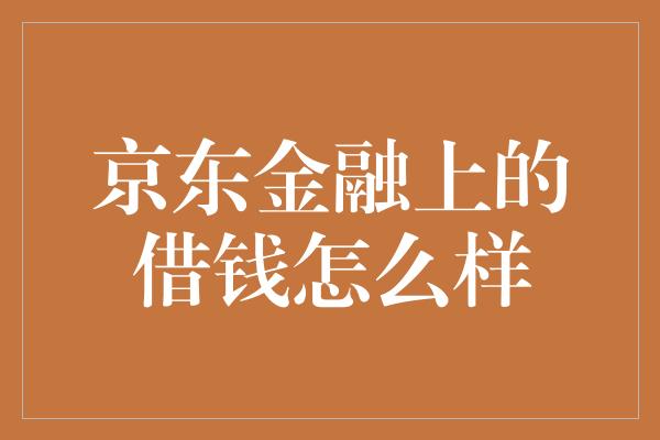 京东金融上的借钱怎么样