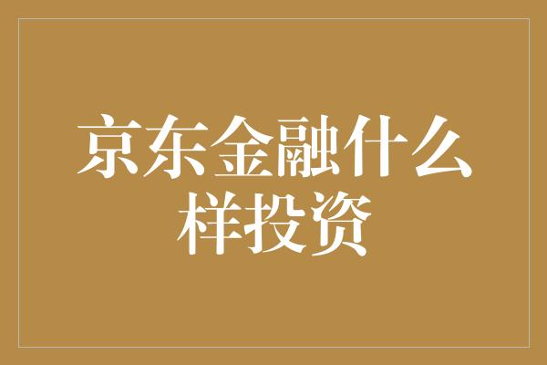 京东金融什么样投资