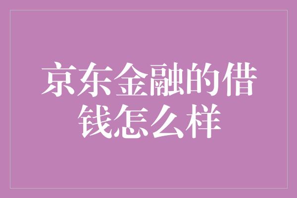 京东金融的借钱怎么样