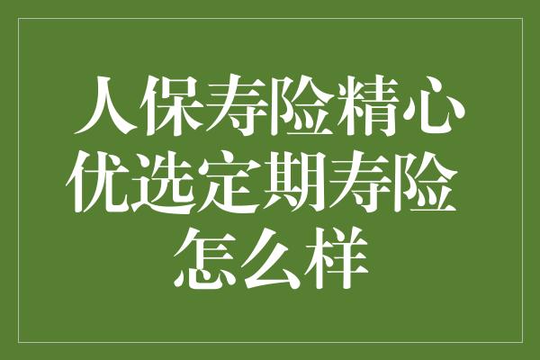 人保寿险精心优选定期寿险 怎么样