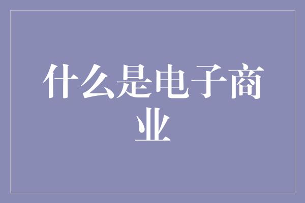 什么是电子商业