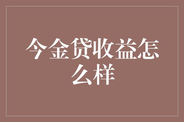 今金贷收益怎么样