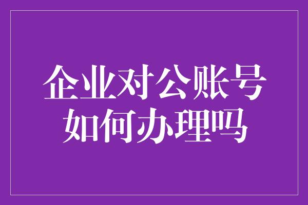 企业对公账号如何办理吗