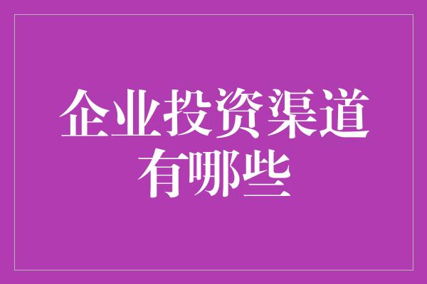 企业投资渠道有哪些