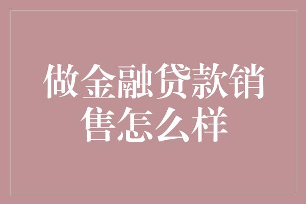 做金融贷款销售怎么样