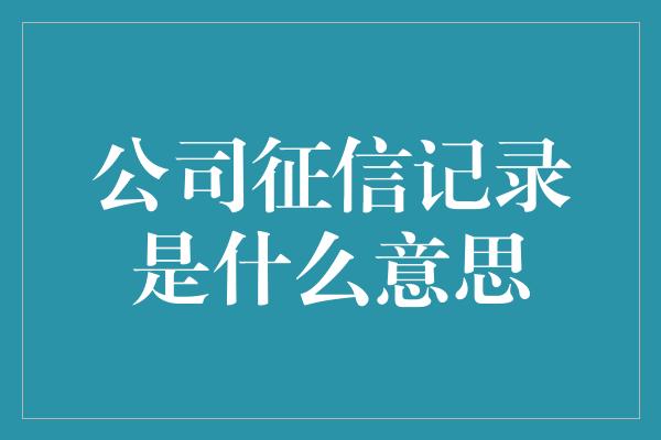 公司征信记录是什么意思