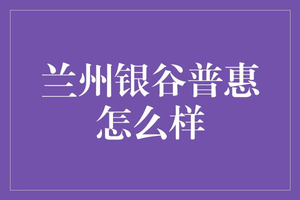 兰州银谷普惠怎么样