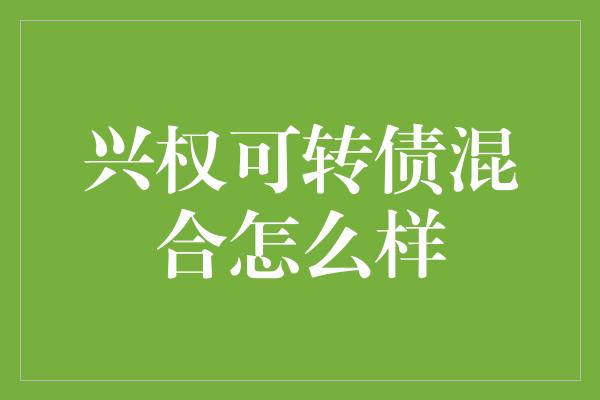 兴权可转债混合怎么样