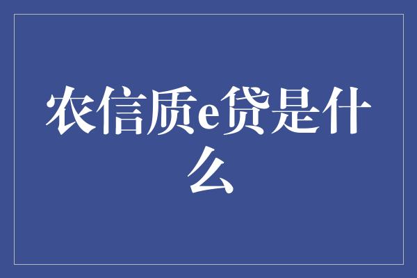 农信质e贷是什么