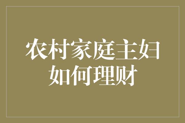 农村家庭主妇如何理财