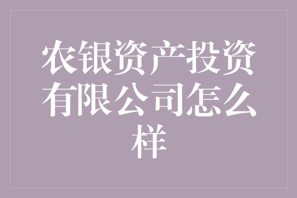 农银资产投资有限公司怎么样