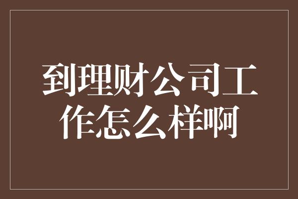 到理财公司工作怎么样啊