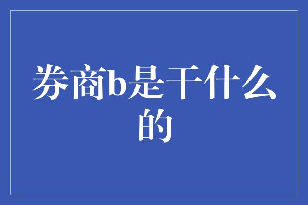 券商b是干什么的