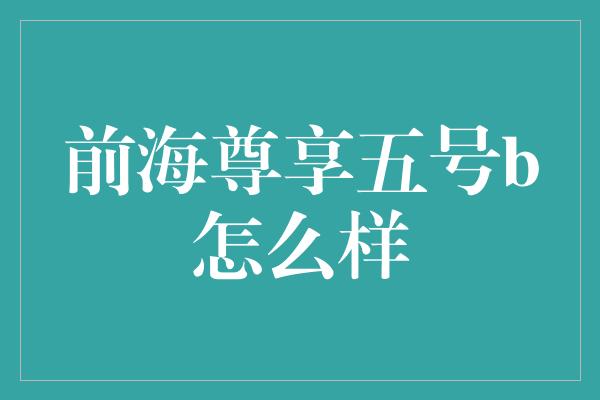 前海尊享五号b怎么样