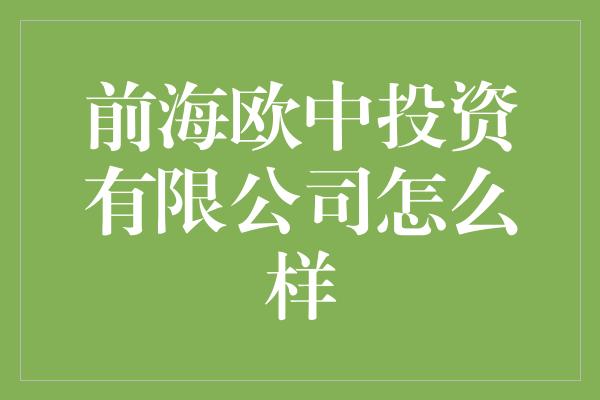 前海欧中投资有限公司怎么样