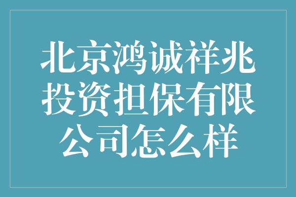 北京鸿诚祥兆投资担保有限公司怎么样