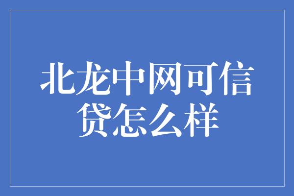 北龙中网可信贷怎么样