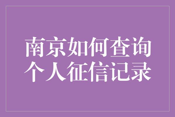 南京如何查询个人征信记录