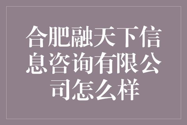 合肥融天下信息咨询有限公司怎么样