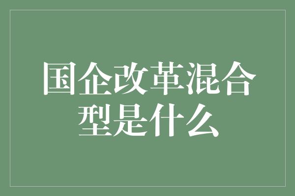 国企改革混合型是什么