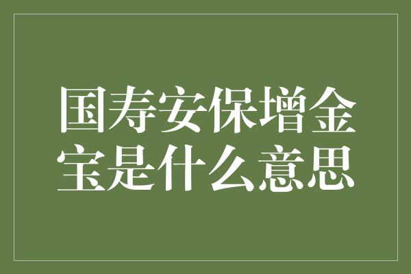 国寿安保增金宝是什么意思