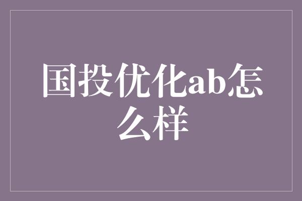 国投优化ab怎么样