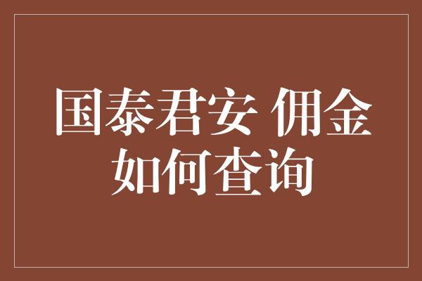 国泰君安 佣金如何查询