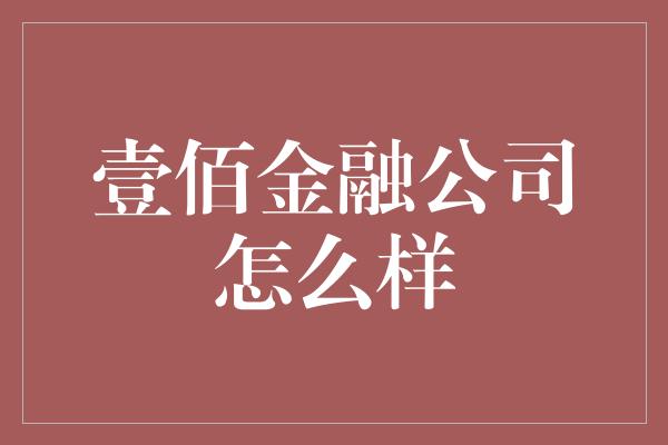 壹佰金融公司怎么样