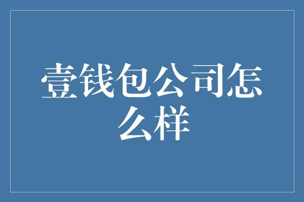 壹钱包公司怎么样