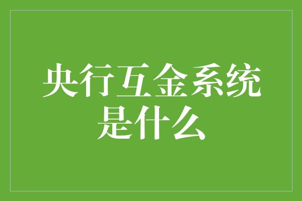 央行互金系统是什么