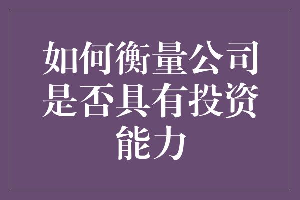 如何衡量公司是否具有投资能力