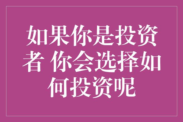 如果你是投资者 你会选择如何投资呢