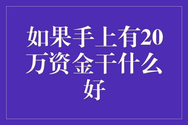 如果手上有20万资金干什么好