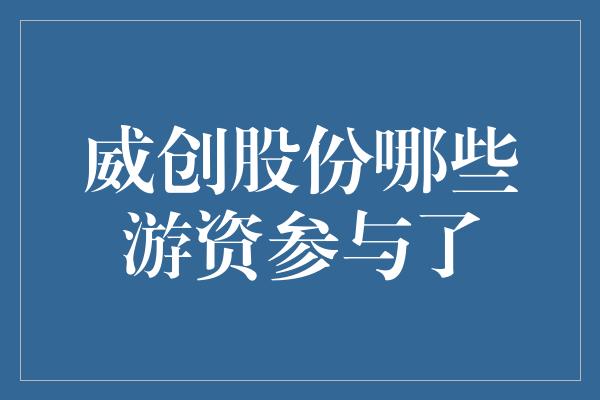 威创股份哪些游资参与了