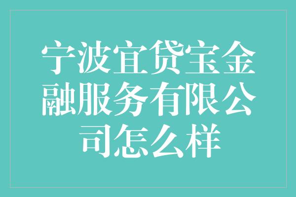 宁波宜贷宝金融服务有限公司怎么样