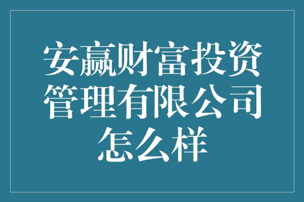 安赢财富投资管理有限公司怎么样