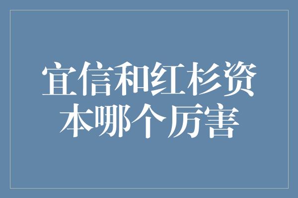 宜信和红杉资本哪个厉害