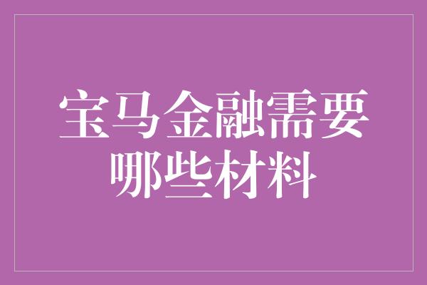 宝马金融需要哪些材料