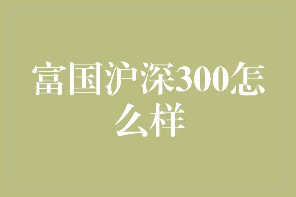 富国沪深300怎么样