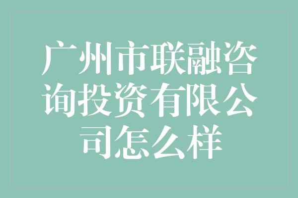 广州市联融咨询投资有限公司怎么样